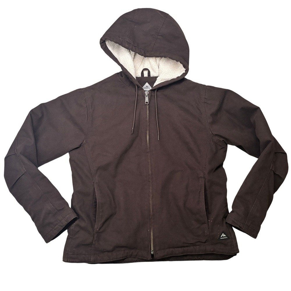 Ridgecut Hooded Work‎ Jacket Womens M Brown Sherpa Lined Canvas Full Zip Coat